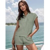 image:imageUOUA Women Two Piece Summer Outfits Casual Sleeveless Shirt amp Shorts Set Workout Sweatsuit Lounge Track SuitGreen