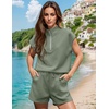 image:imageUOUA Women Two Piece Summer Outfits Casual Sleeveless Shirt amp Shorts Set Workout Sweatsuit Lounge Track SuitGreen