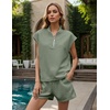 image:imageUOUA Women Two Piece Summer Outfits Casual Sleeveless Shirt amp Shorts Set Workout Sweatsuit Lounge Track SuitGreen