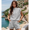 image:imageUOUA Women Two Piece Summer Outfits Casual Sleeveless Shirt amp Shorts Set Workout Sweatsuit Lounge Track SuitGrey