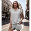 image:imageUOUA Women Two Piece Summer Outfits Casual Sleeveless Shirt amp Shorts Set Workout Sweatsuit Lounge Track SuitGrey