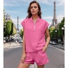 image:imageUOUA Women Two Piece Summer Outfits Casual Sleeveless Shirt amp Shorts Set Workout Sweatsuit Lounge Track SuitPink