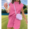 image:imageUOUA Women Two Piece Summer Outfits Casual Sleeveless Shirt amp Shorts Set Workout Sweatsuit Lounge Track SuitPink