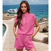 image:imageUOUA Women Two Piece Summer Outfits Casual Sleeveless Shirt amp Shorts Set Workout Sweatsuit Lounge Track SuitPink