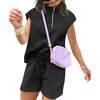 image:imageUOUA Women Two Piece Summer Outfits Casual Sleeveless Shirt amp Shorts Set Workout Sweatsuit Lounge Track SuitBlack