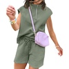 image:imageUOUA Women Two Piece Summer Outfits Casual Sleeveless Shirt amp Shorts Set Workout Sweatsuit Lounge Track SuitGreen