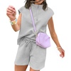 image:imageUOUA Women Two Piece Summer Outfits Casual Sleeveless Shirt amp Shorts Set Workout Sweatsuit Lounge Track SuitGrey
