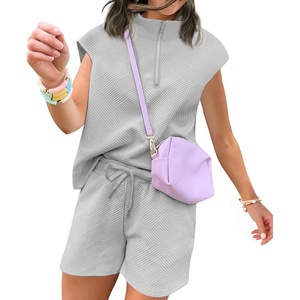image:imageUOUA Women Two Piece Summer Outfits Casual Sleeveless Shirt amp Shorts Set Workout Sweatsuit Lounge Track SuitGrey