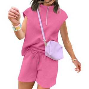 image:imageUOUA Women Two Piece Summer Outfits Casual Sleeveless Shirt amp Shorts Set Workout Sweatsuit Lounge Track SuitPink