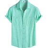 image:imageVATPAVE Mens Chambray Shirt Button Down Short Sleeve Shirt Beach Summer Casual Shirts with Two PocketsCyan