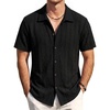 image:imageVATPAVE Mens Casual Button Down Shirt Short Sleeve Summer Shirts Fashion Textured Beach Vacation Shirts for MenBlack