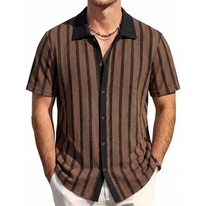 image:imageVATPAVE Mens Casual Button Down Shirt Short Sleeve Summer Shirts Fashion Textured Beach Vacation Shirts for MenCoffee