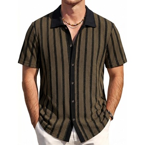 image:imageVATPAVE Mens Casual Button Down Shirt Short Sleeve Summer Shirts Fashion Textured Beach Vacation Shirts for MenOlive Green