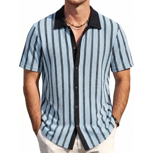 image:imageVATPAVE Mens Casual Button Down Shirt Short Sleeve Summer Shirts Fashion Textured Beach Vacation Shirts for MenSky Blue