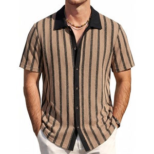 image:imageVATPAVE Mens Casual Button Down Shirt Short Sleeve Summer Shirts Fashion Textured Beach Vacation Shirts for MenTan