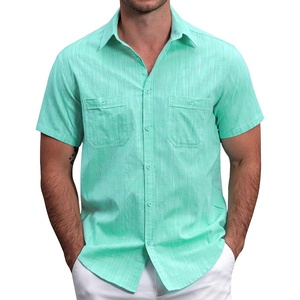 image:imageVATPAVE Mens Chambray Shirt Button Down Short Sleeve Shirt Beach Summer Casual Shirts with Two PocketsCyan
