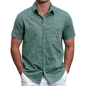 image:imageVATPAVE Mens Chambray Shirt Button Down Short Sleeve Shirt Beach Summer Casual Shirts with Two PocketsDark Green