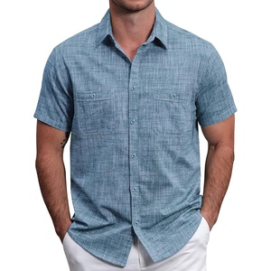 image:imageVATPAVE Mens Chambray Shirt Button Down Short Sleeve Shirt Beach Summer Casual Shirts with Two PocketsNavy