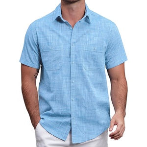 image:imageVATPAVE Mens Chambray Shirt Button Down Short Sleeve Shirt Beach Summer Casual Shirts with Two PocketsSky Blue