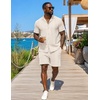 image:imageUOUA Summer Outfits for Men 2 Piece Short Sleeve Button Down Shirt amp Shorts Set Casual Vacation Beach TracksuitBeige