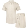 image:imageUOUA Summer Outfits for Men 2 Piece Short Sleeve Button Down Shirt amp Shorts Set Casual Vacation Beach TracksuitBeige