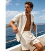 image:imageUOUA Summer Outfits for Men 2 Piece Short Sleeve Button Down Shirt amp Shorts Set Casual Vacation Beach TracksuitBeige
