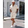 image:imageUOUA Summer Outfits for Men 2 Piece Short Sleeve Button Down Shirt amp Shorts Set Casual Vacation Beach TracksuitBeige