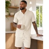 image:imageUOUA Summer Outfits for Men 2 Piece Short Sleeve Button Down Shirt amp Shorts Set Casual Vacation Beach TracksuitBeige