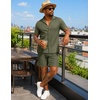 image:imageUOUA Summer Outfits for Men 2 Piece Short Sleeve Button Down Shirt amp Shorts Set Casual Vacation Beach TracksuitLight Army Green