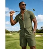 image:imageUOUA Summer Outfits for Men 2 Piece Short Sleeve Button Down Shirt amp Shorts Set Casual Vacation Beach TracksuitLight Army Green