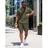 image:imageUOUA Summer Outfits for Men 2 Piece Short Sleeve Button Down Shirt amp Shorts Set Casual Vacation Beach TracksuitLight Army Green