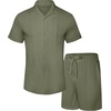 image:imageUOUA Summer Outfits for Men 2 Piece Short Sleeve Button Down Shirt amp Shorts Set Casual Vacation Beach TracksuitLight Army Green