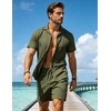 image:imageUOUA Summer Outfits for Men 2 Piece Short Sleeve Button Down Shirt amp Shorts Set Casual Vacation Beach TracksuitLight Army Green
