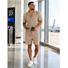 image:imageUOUA Summer Outfits for Men 2 Piece Short Sleeve Button Down Shirt amp Shorts Set Casual Vacation Beach TracksuitLight Khaki