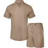 image:imageUOUA Summer Outfits for Men 2 Piece Short Sleeve Button Down Shirt amp Shorts Set Casual Vacation Beach TracksuitLight Khaki