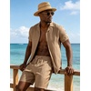 image:imageUOUA Summer Outfits for Men 2 Piece Short Sleeve Button Down Shirt amp Shorts Set Casual Vacation Beach TracksuitLight Khaki