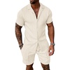image:imageUOUA Summer Outfits for Men 2 Piece Short Sleeve Button Down Shirt amp Shorts Set Casual Vacation Beach TracksuitBeige