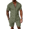 image:imageUOUA Summer Outfits for Men 2 Piece Short Sleeve Button Down Shirt amp Shorts Set Casual Vacation Beach TracksuitLight Army Green