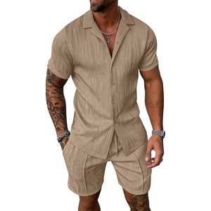 image:imageUOUA Summer Outfits for Men 2 Piece Short Sleeve Button Down Shirt amp Shorts Set Casual Vacation Beach TracksuitLight Khaki