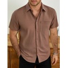 image:imageVATPAVE Mens Casual Waffle Shirt Short Sleeve Button Down Summer Shirts Loose Fit Beach ShirtsBrown