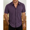 image:imageVATPAVE Mens Casual Waffle Shirt Short Sleeve Button Down Summer Shirts Loose Fit Beach ShirtsDark Purple