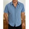 image:imageVATPAVE Mens Casual Waffle Shirt Short Sleeve Button Down Summer Shirts Loose Fit Beach ShirtsDenimblue