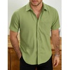 image:imageVATPAVE Mens Casual Waffle Shirt Short Sleeve Button Down Summer Shirts Loose Fit Beach ShirtsGrass Green