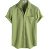 image:imageVATPAVE Mens Casual Waffle Shirt Short Sleeve Button Down Summer Shirts Loose Fit Beach ShirtsGrass Green