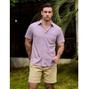 image:imageVATPAVE Mens Casual Waffle Shirt Short Sleeve Button Down Summer Shirts Loose Fit Beach ShirtsLight Purple