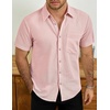 image:imageVATPAVE Mens Casual Waffle Shirt Short Sleeve Button Down Summer Shirts Loose Fit Beach ShirtsPink