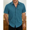 image:imageVATPAVE Mens Casual Waffle Shirt Short Sleeve Button Down Summer Shirts Loose Fit Beach ShirtsTeal