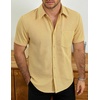 image:imageVATPAVE Mens Casual Waffle Shirt Short Sleeve Button Down Summer Shirts Loose Fit Beach ShirtsYellow