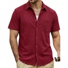 image:imageVATPAVE Mens Casual Waffle Shirt Short Sleeve Button Down Summer Shirts Loose Fit Beach ShirtsWinered
