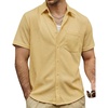 image:imageVATPAVE Mens Casual Waffle Shirt Short Sleeve Button Down Summer Shirts Loose Fit Beach ShirtsYellow